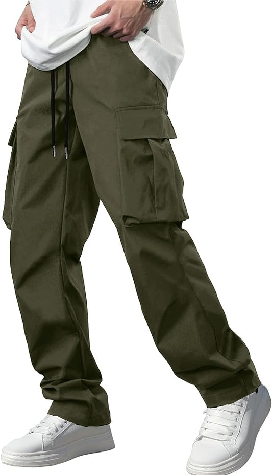 Men's Casual Drawstring Tactical Pants with Multi Pockets