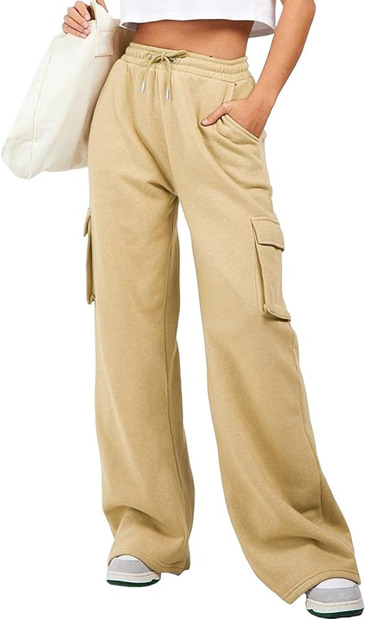 Drawstring wide leg cargo pants