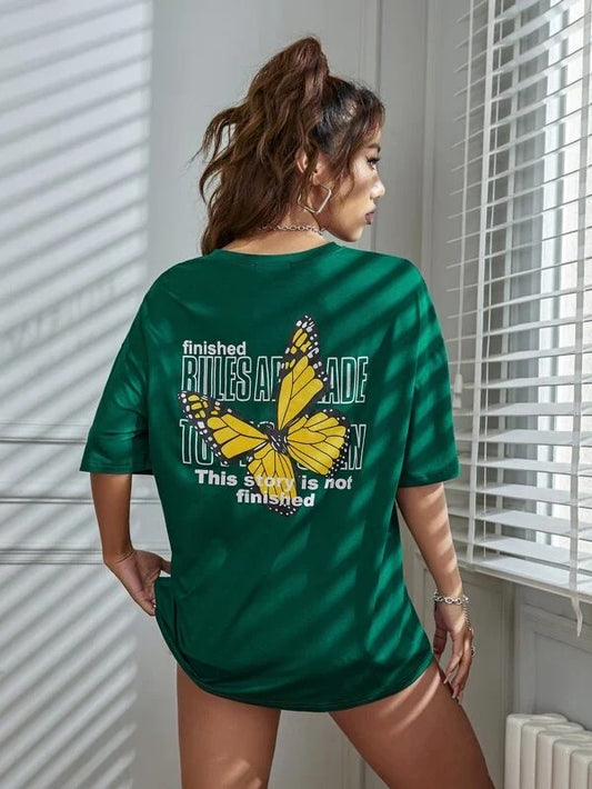 Floral Butterfly Drop Shoulder T-shirt