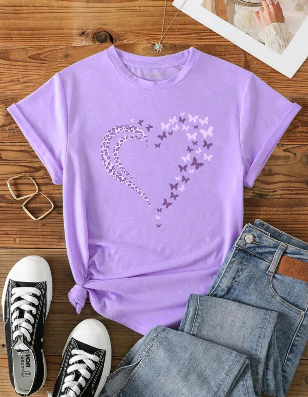 Butterflies Heart printed Drop Shoulder T-shirt