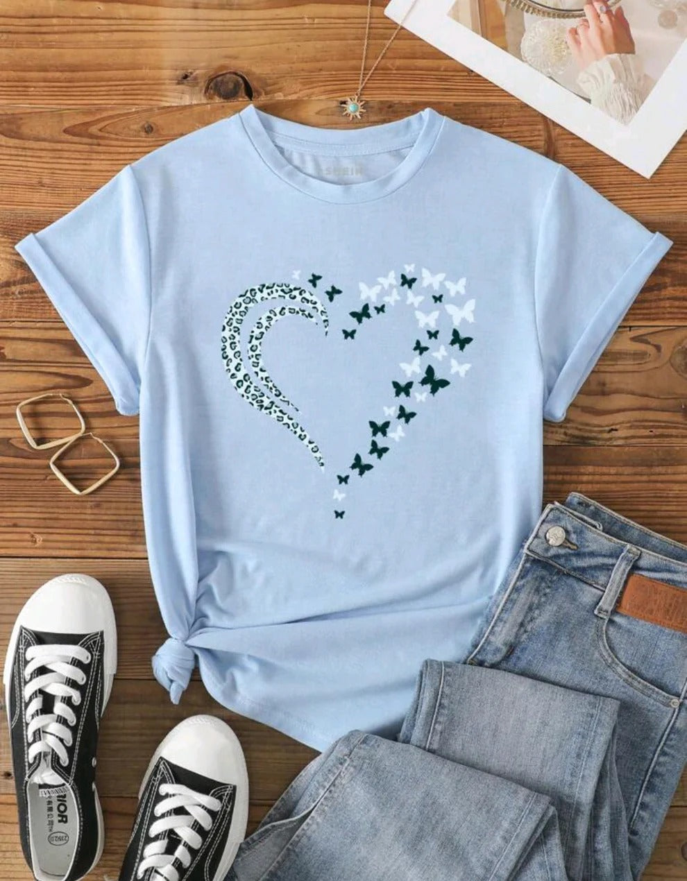 Butterflies Heart printed Drop Shoulder T-shirt