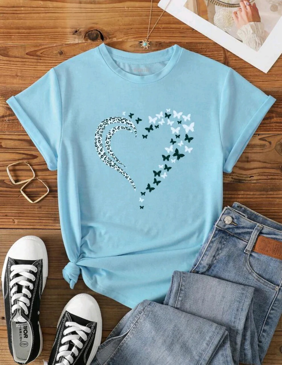 Butterflies Heart printed Drop Shoulder T-shirt