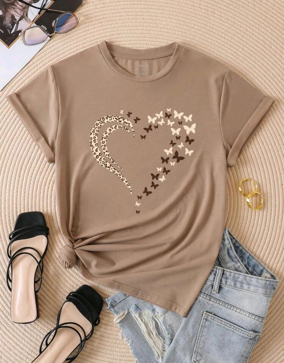 Butterflies Heart printed Drop Shoulder T-shirt