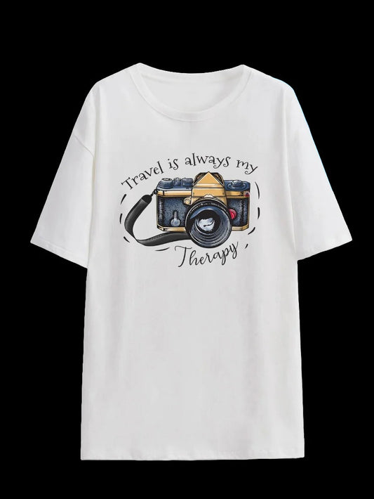 Camera print Drop Shoulder T-shirt