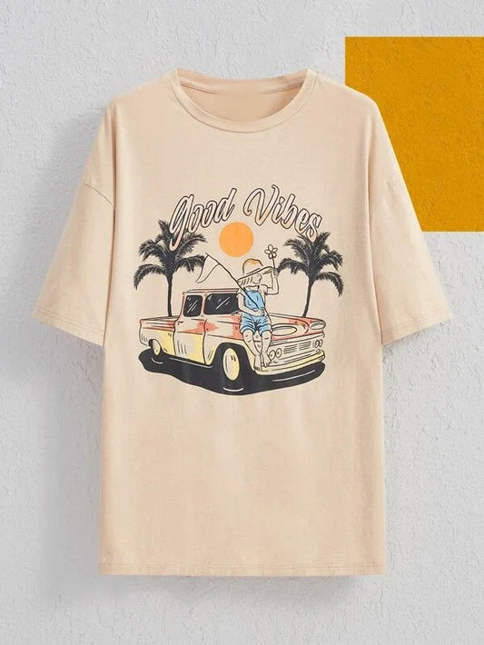 Car & letter Graphic T-shirt