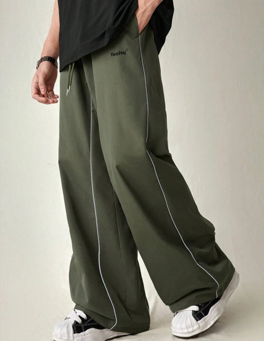 Reflective Striped Loose Elastic Waist Straight Pants