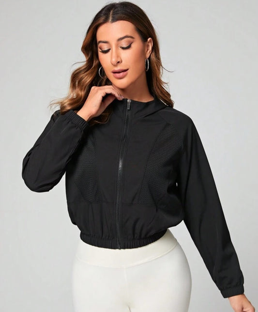 14 Sport Studio Raglan Sleeve Elastic Zip Up Crop Jacket